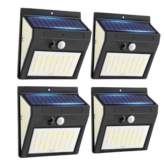 Picture of PIR Motion Sensor Modern 144LED Solar Wall LED Light 3-Sided Illuminated Waterproof ABS IP65 Outdoor Wall Light for Courtyard