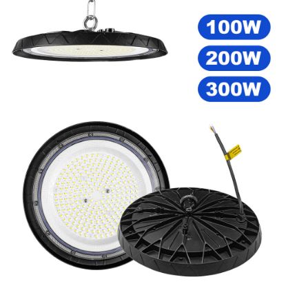 Picture of DOB 110V-265V High Bay Light 100W 200W 300W Cool White 6500K Industrial Commercial UFO Lamp for Warehouse Workshop Garage Use