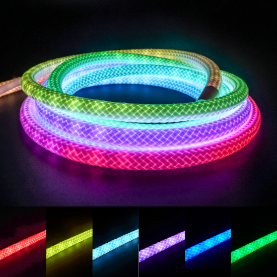 Picture of 360° Round RGBIC RGB Addressable LED Neon Flex Rope Woven Strip Lights 5V with USB and APP Remote Control