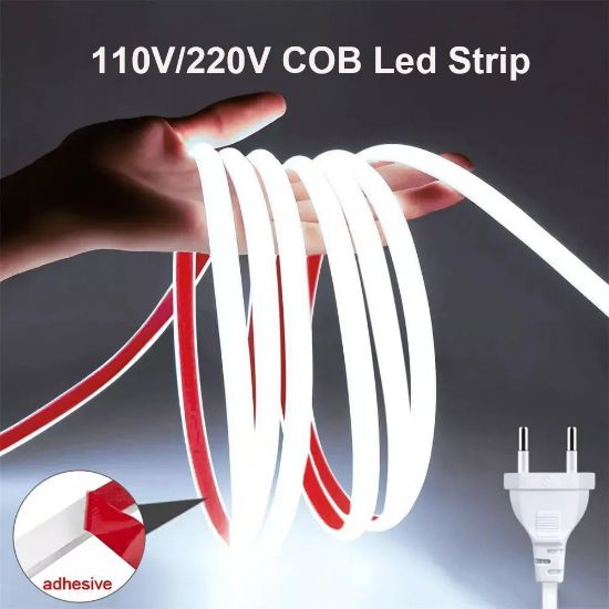 Picture of 110V 220V Cob LED Strip with Plug Connector 3000K 4000K 6500K Waterproof Tape Warm/Natural/White Indoor Outdoor Led Light Strip